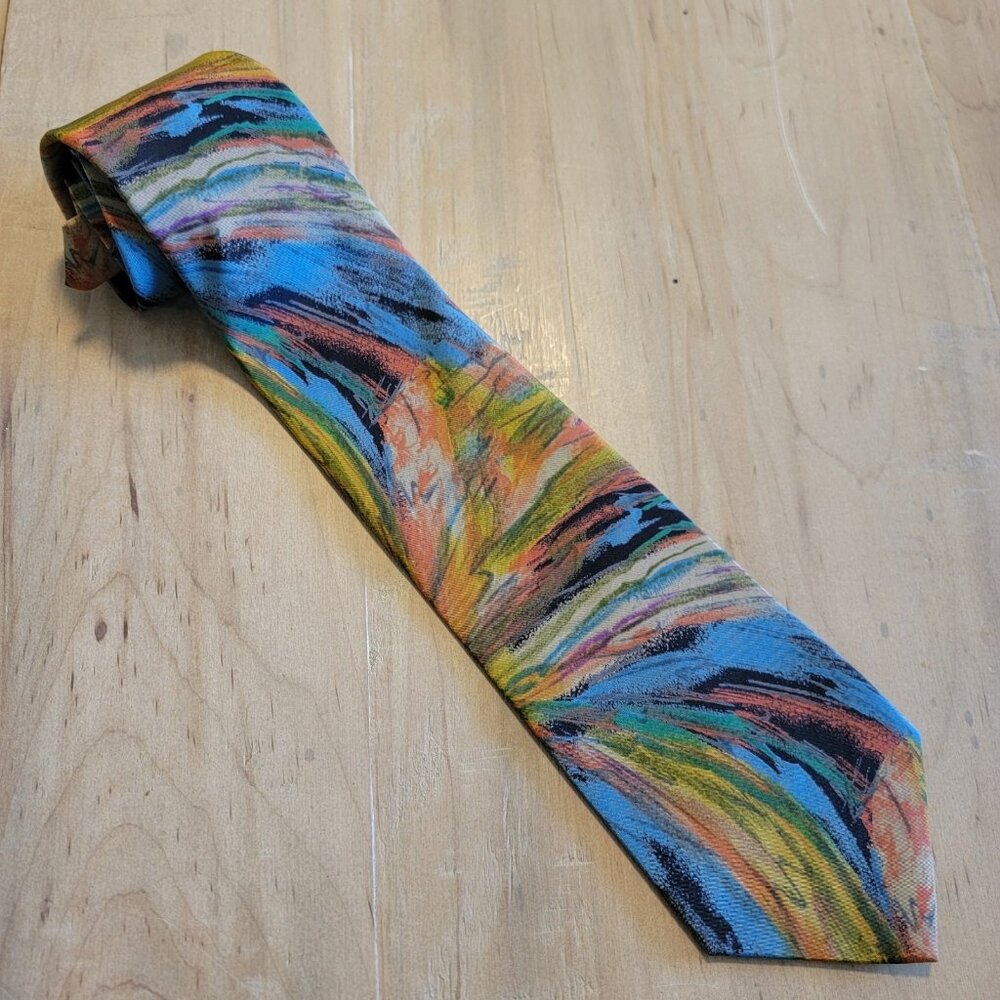 Vintage Bugle Boy Tie Men’s Necktie 90’s Colorful Splatter Print Rainbow USA‎